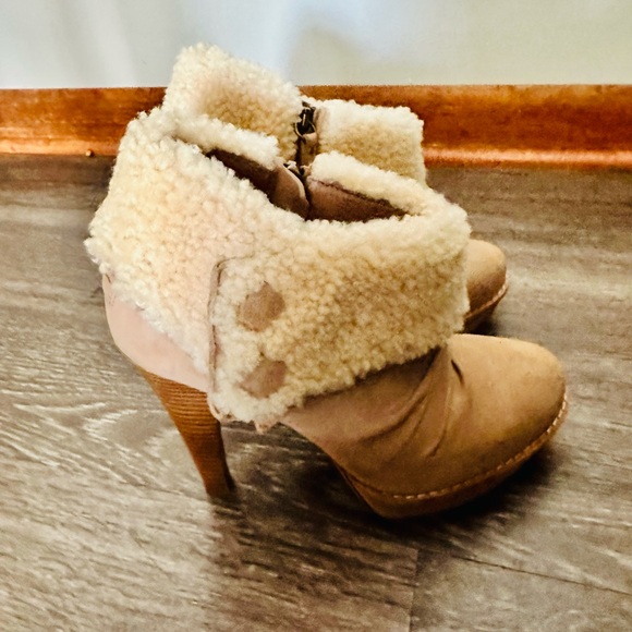 UGG “Georgette” Women Stiletto Platform Ankle Nubuck Fur Upper Boots Tan Size 9 - Picture 7 of 9